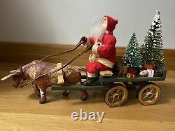 Vintage German Style Santa With Wagon And Ox Handmade By Voni Artist OOAK Signed