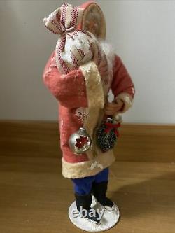 Vintage German Style Santa With Wreath Satchel Handmade Signed By Voni Artist OOAK