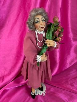 Vintage NIADA Artist Doll Nancy Walters OOAK Polymer Clay Elderly Woman Roses