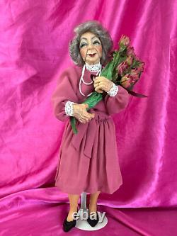 Vintage NIADA Artist Doll Nancy Walters OOAK Polymer Clay Elderly Woman Roses