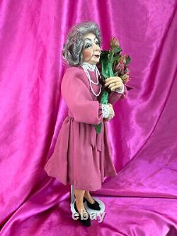 Vintage NIADA Artist Doll Nancy Walters OOAK Polymer Clay Elderly Woman Roses