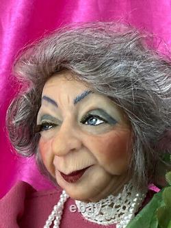 Vintage NIADA Artist Doll Nancy Walters OOAK Polymer Clay Elderly Woman Roses