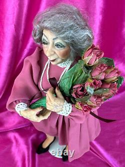 Vintage NIADA Artist Doll Nancy Walters OOAK Polymer Clay Elderly Woman Roses