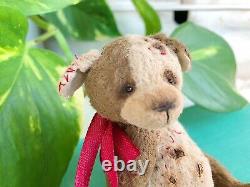 Vintage style teddy dog miniature. Soft sculpture. Handmade artist puppy