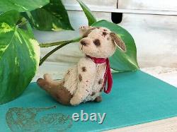 Vintage style teddy dog miniature. Soft sculpture. Handmade artist puppy