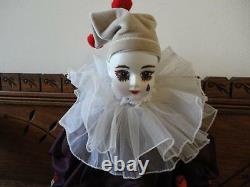 Vtg Porcelain Pierrot Clown Doll 2ft OOAK Hand Paint Artist Christine Robichaud