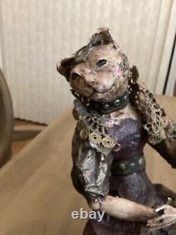 Vtg Primitive Folk Art Cat Artist Signed OOAK Unusual