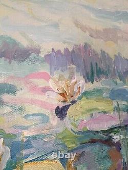 Water Lilies Abstract Painting Original Lotus Reflection Pond Large 20x20 OOAK