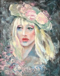 Woman In The Hat Portrait Abstract Textured Original Painting 20x16 OOAK