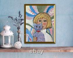 Women And Cats /self Taught Artist Ruth A. 11x14 OOAK Painting