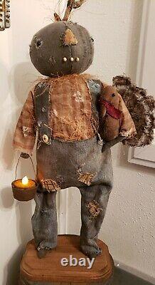 Wonderful Early Primitive OOAK Handmade Pumpkin Doll & TurkeyTalented Artist