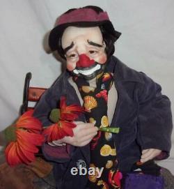 1990 Emmett Kelley Clown Aiguille Sculptured Personnalité Sur Le Banc Bab's New Ooak