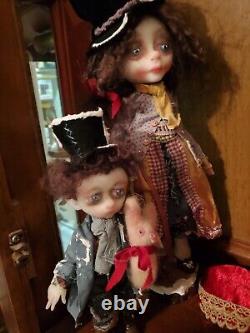 2 poupées d'art Lulu Lancaster ooak faites à la main Scrappy Dickens de collection