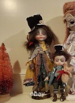 2 poupées d'art Lulu Lancaster uniques en leur genre faites à la main Scrappy Dickens