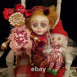 3 poupées d'art Lulu Lancaster ooak faites à la main Nutmeg Christmas elf