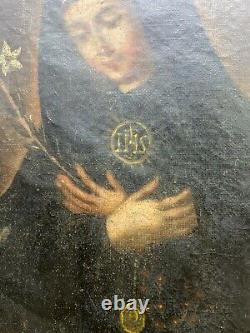 Anonyme Artiste Espagnol (18ème Siècle) Madonna De La Peinture À L'huile Lilies