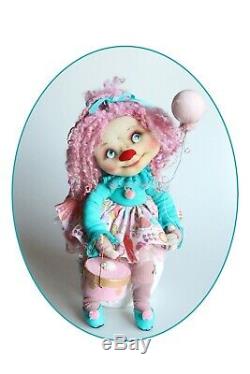 Art En Tissu Fait Main Doll Artiste Fantaisie Clown Ruby Ooak