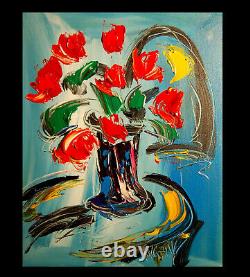 Art Red Fleurs De Mark Kazav Grand Résumé Peinture À L'huile D'origine Moderne