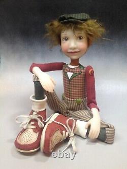 Artist Doll Boy Par Dianne Adam Brown Hair Big Shoes Ooak