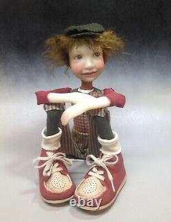 Artist Doll Boy Par Dianne Adam Brown Hair Big Shoes Ooak