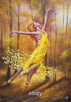 Artiste Ukrainien Peinture À L'huile Originale Sur Toile Femme Ballet Portrait D'automne