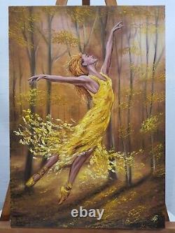 Artiste Ukrainien Peinture À L'huile Originale Sur Toile Femme Ballet Portrait D'automne