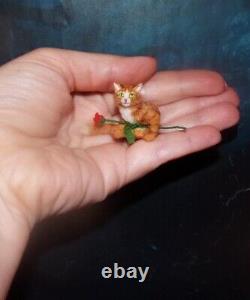 Cat Rose Réaliste Miniature Artisanale Ooak 112 Maison De Poupée Sculptées À La Main Ines Igma