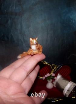 Cat Rose Réaliste Miniature Artisanale Ooak 112 Maison De Poupée Sculptées À La Main Ines Igma