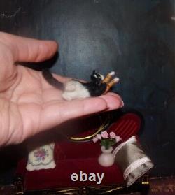 Chat Dans La Boîte Miniature Fait À La Main Ooak 112 Maison De Poupée Réaliste Sculpte Igma