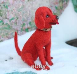 Chien en feutre à l'aiguille, jouet de chien unique, chien Labrador rouge, jouet d'art collectible fait main