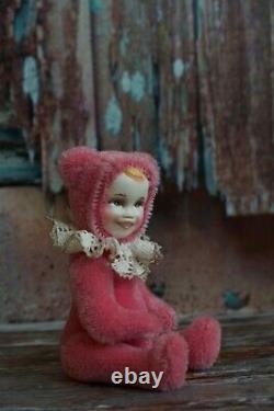Collectible Artist Handmade Teddy Doll Bear Valentine Créé Avec Mohair Rose