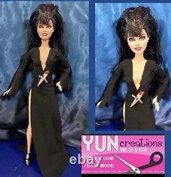 Elvira, maîtresse des ténèbres OOAK poupée Barbie personnalisée Repaint fait main Art de collectionneur.