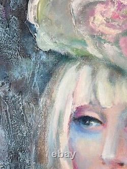 Femme Dans Le Chapeau De Fleur Résumé Portrait Texturé Peinture Originale 20x16 Ooak