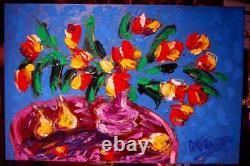 Fleurs Vase Contemporaire Art Original Huile Toile De Peinture Min90hu