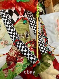 Grand Chat bouffon de Noël en textile d'art fait main 27, Poupée d'art de collection, pièce unique