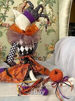 Grande Poupée d'art textile faite à la main pour Halloween, Chat Bouffon, Collectionneur, Pièce Unique