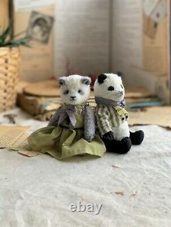 Jouet Fabriqué À La Main Teddy Cadeau Collectionnable Poupée Animal Ooak Pandas Ours Paire