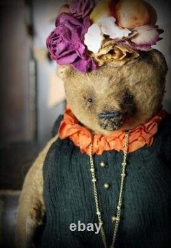 Katya Panayis UK Art Dolls Bears Adorable Ms. Pumpkin OOAK Artist Bear 	 <br/> 
 Les adorables ours en peluche artistiques de Katya Panayis au Royaume-Uni : Mlle Pumpkin OOAK