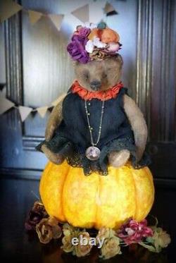 Katya Panayis UK Art Dolls Bears Adorable Ms. Pumpkin OOAK Artist Bear	 <br/>Les adorables ours en peluche artistiques de Katya Panayis au Royaume-Uni : Mlle Pumpkin OOAK