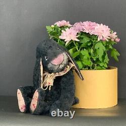 Lapin noir (10,24 po) 26 cm Lapin en viscose Lapin OOAK Lapin d'artiste Lapin de Pâques