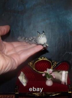 Mainecoon Chat Miniature Fait À La Main Ooak 112 Maison De Poupée Réaliste Sculpté À La Main Igma