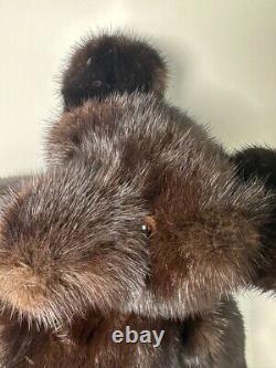 Manteau de vison vintage transformé en ours en peluche unique fait main avec articulations mobiles