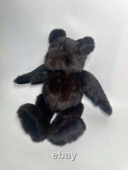 Manteau de vison vintage transformé en ours en peluche unique fait main avec articulations mobiles