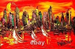 Nyc Manhattan Huile D'origine Painting Stretched Canvas Signed Tvyo