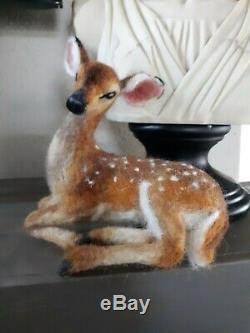 Ooak Aiguille Felted Deer Fawn Animas Sculpture Laine Par Tatiana Trot