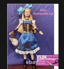 Ooak Alice Dans Le Style Wonderland Steampunk Doll Custom Repaint Handmade Collector