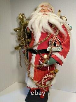 Ooak Artist Santa Claus Doll De Lois Clarkson Portant Des Jouets Anciens