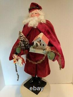 Ooak Artist Santa Doll Par Lois Clarkson Père Noël Avec Des Jouets Antiques