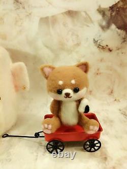 Ooak Handmade 5 Aiguilles En Feutre Shiba Inu Puppy & House Set By Artist Scuznyuki