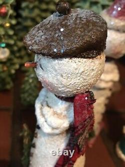 Ooak Primitive Snowman Americana Folk Art Figurine De Noël Signée